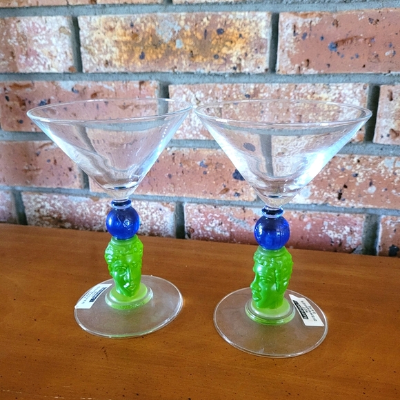 Tiki Man Blue Green Richard Jolly Martini Glass 1996 - Picture 2 of 6